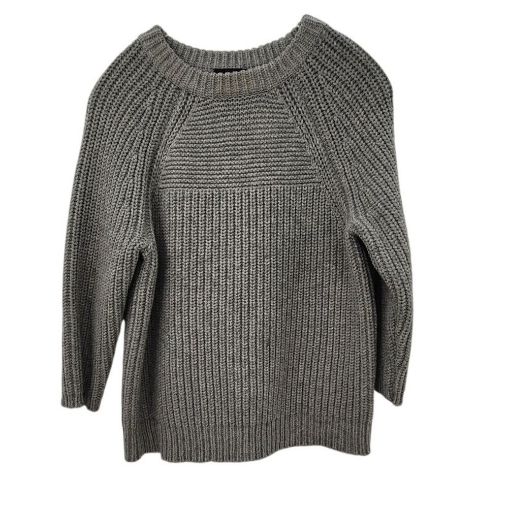 J. CREW Heavy Chunky Knit Wool Sweater 3/4 Length Sleeve Size XS Grey